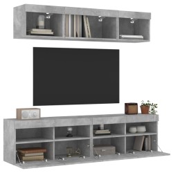 vidaXL Muebles TV pared con LED 5 pzas madera ingeniería gris hormigón