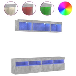 vidaXL Muebles TV pared con LED 5 pzas madera ingeniería gris hormigón
