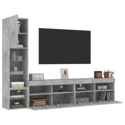 vidaXL Muebles TV pared con LED 4 pzas madera ingeniería gris hormigón