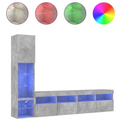 vidaXL Muebles TV pared con LED 4 pzas madera ingeniería gris hormigón