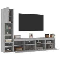 vidaXL Muebles TV pared con LED 4 pzas madera ingeniería gris Sonoma