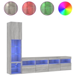 vidaXL Muebles TV pared con LED 4 pzas madera ingeniería gris Sonoma