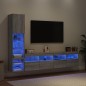 vidaXL Muebles TV pared con LED 4 pzas madera ingeniería gris Sonoma