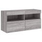 vidaXL Muebles TV pared con LED 4 pzas madera ingeniería gris Sonoma