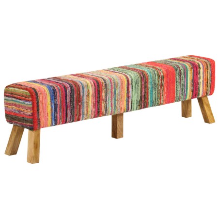 vidaXL Banco de tela chindi y madera maciza de mango multicolor 160 cm