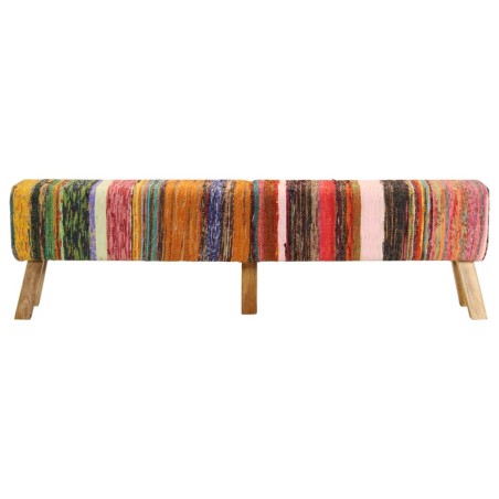 vidaXL Banco de tela chindi y madera maciza de mango multicolor 160 cm