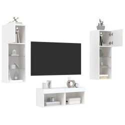 vidaXL Muebles de TV de pared con luces LED 4 piezas blanco