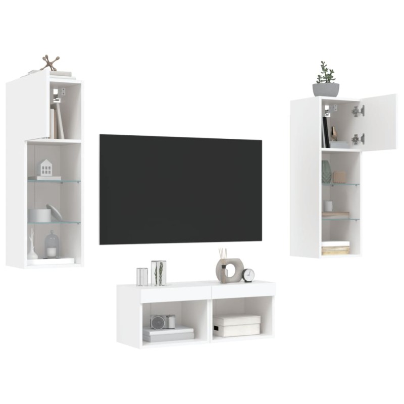 vidaXL Muebles de TV de pared con luces LED 4 piezas blanco