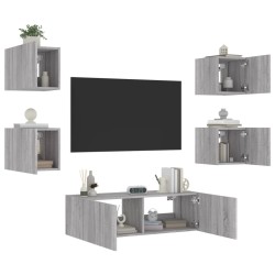vidaXL Muebles de TV de pared con luces LED 5 piezas gris Sonoma