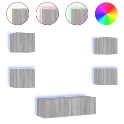 vidaXL Muebles de TV de pared con luces LED 5 piezas gris Sonoma