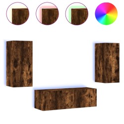 vidaXL Muebles de TV de pared con luces LED 3 piezas roble ahumado