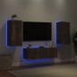 vidaXL Muebles de TV de pared con luces LED 3 piezas roble ahumado vidaXL Muebles de TV de pared con luces LED 3 piezas roble ahumado