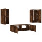 vidaXL Muebles de TV de pared con luces LED 3 piezas roble ahumado vidaXL Muebles de TV de pared con luces LED 3 piezas roble ahumado