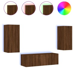 vidaXL Muebles de TV de pared con luces LED 3 piezas marrón roble