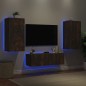 vidaXL Muebles de TV de pared con luces LED 3 piezas roble ahumado
