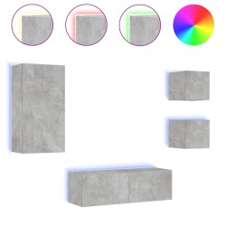 vidaXL Muebles de TV de pared con luces LED 4 piezas gris hormigón