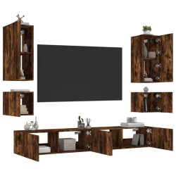 vidaXL Muebles de TV de pared con luces LED 6 piezas roble ahumado
