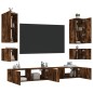vidaXL Muebles de TV de pared con luces LED 6 piezas roble ahumado