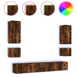 vidaXL Muebles de TV de pared con luces LED 6 piezas roble ahumado