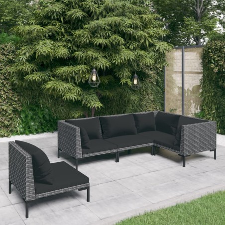 vidaXL Sofás de jardín 5 pzas y cojines ratán sintético gris oscuro