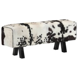 vidaXL Banco de cuero de cabra auténtico negro y blanco 110x30x45 cm