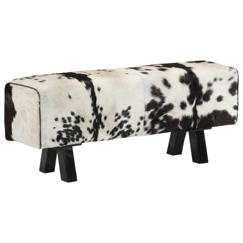 vidaXL Banco de cuero de cabra auténtico negro y blanco 110x30x45 cm vidaXL Banco de cuero de cabra auténtico negro y blanco 110x30x45 cm