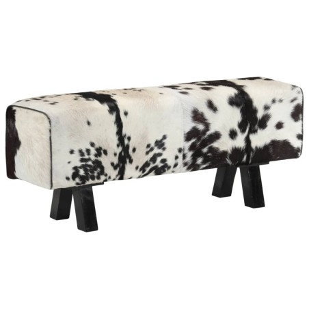 vidaXL Banco de cuero de cabra auténtico negro y blanco 110x30x45 cm