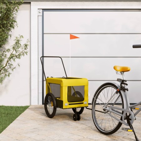 vidaXL Remolque bicicleta mascotas hierro tela Oxford amarillo negro