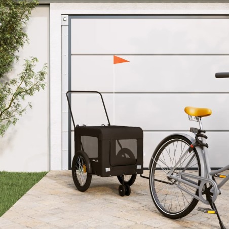 vidaXL Remolque de bicicleta mascotas hierro tela Oxford negro