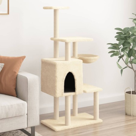 vidaXL Rascador para gatos con postes de sisal crema 131 cm