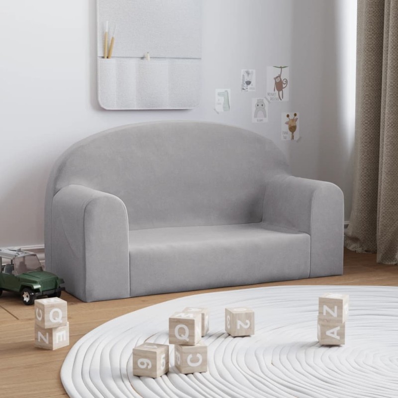 vidaXL Sofá para niños de 2 plazas felpa suave gris claro vidaXL Sofá para niños de 2 plazas felpa suave gris claro