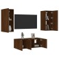 vidaXL Muebles TV pared con LED 4 pzas madera ingeniería marrón roble