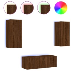 vidaXL Muebles TV pared con LED 4 pzas madera ingeniería marrón roble