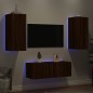 vidaXL Muebles TV pared con LED 4 pzas madera ingeniería marrón roble
