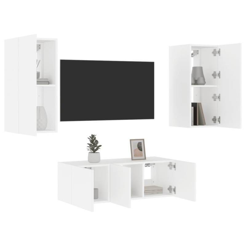 vidaXL Muebles de TV de pared con LED 4 pzas madera ingeniería blanco vidaXL Muebles de TV de pared con LED 4 pzas madera ingeniería blanco