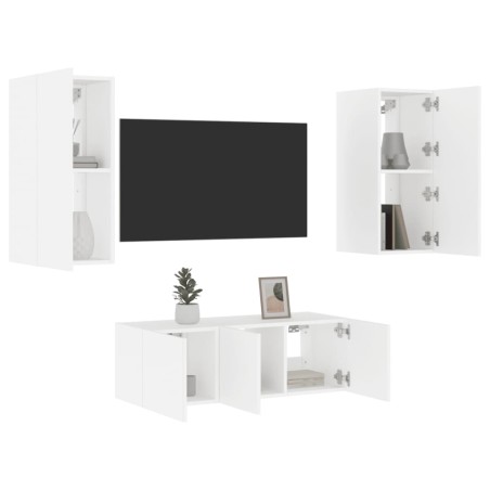 vidaXL Muebles de TV de pared con LED 4 pzas madera ingeniería blanco