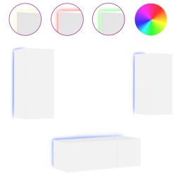 vidaXL Muebles de TV de pared con LED 4 pzas madera ingeniería blanco