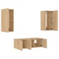 vidaXL Muebles TV pared con LED 4 pzas madera ingeniería roble Sonoma vidaXL Muebles TV pared con LED 4 pzas madera ingeniería roble Sonoma