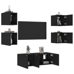 vidaXL Muebles de TV de pared con LED 6 pzas madera ingeniería negro