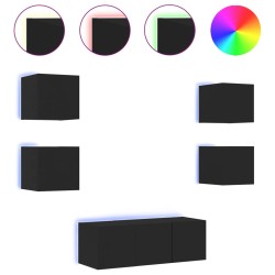 vidaXL Muebles de TV de pared con LED 6 pzas madera ingeniería negro