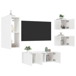 vidaXL Muebles de TV de pared con LED 5 pzas madera ingeniería blanco