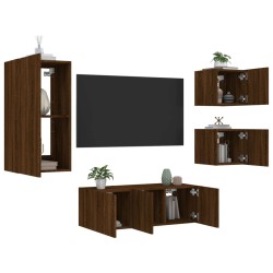 vidaXL Muebles TV pared con LED 5 pzas madera ingeniería marrón roble