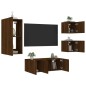 vidaXL Muebles TV pared con LED 5 pzas madera ingeniería marrón roble vidaXL Muebles TV pared con LED 5 pzas madera ingeniería marrón roble