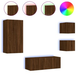 vidaXL Muebles TV pared con LED 5 pzas madera ingeniería marrón roble