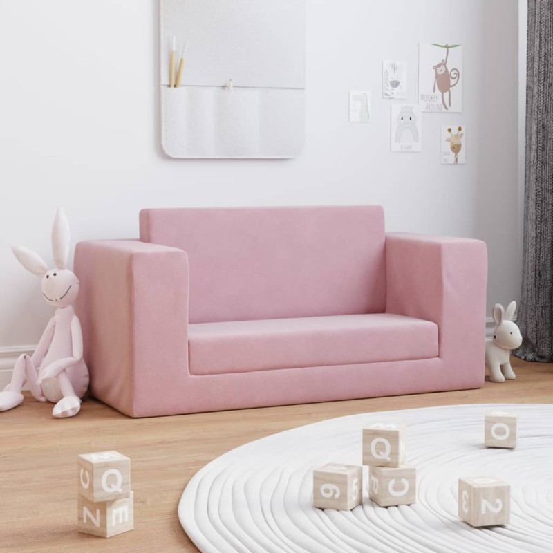 vidaXL Sofá cama para niños de 2 plazas felpa suave rosa vidaXL Sofá cama para niños de 2 plazas felpa suave rosa
