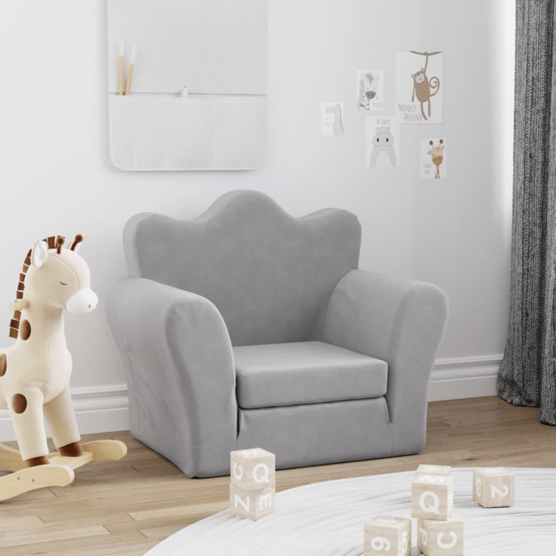 vidaXL Sofá cama infantil felpa suave gris claro vidaXL Sofá cama infantil felpa suave gris claro