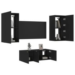 vidaXL Muebles de TV de pared con LED 4 pzas madera ingeniería negro