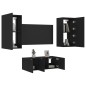 vidaXL Muebles de TV de pared con LED 4 pzas madera ingeniería negro