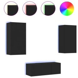vidaXL Muebles de TV de pared con LED 4 pzas madera ingeniería negro