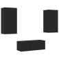 vidaXL Muebles de TV de pared con LED 4 pzas madera ingeniería negro